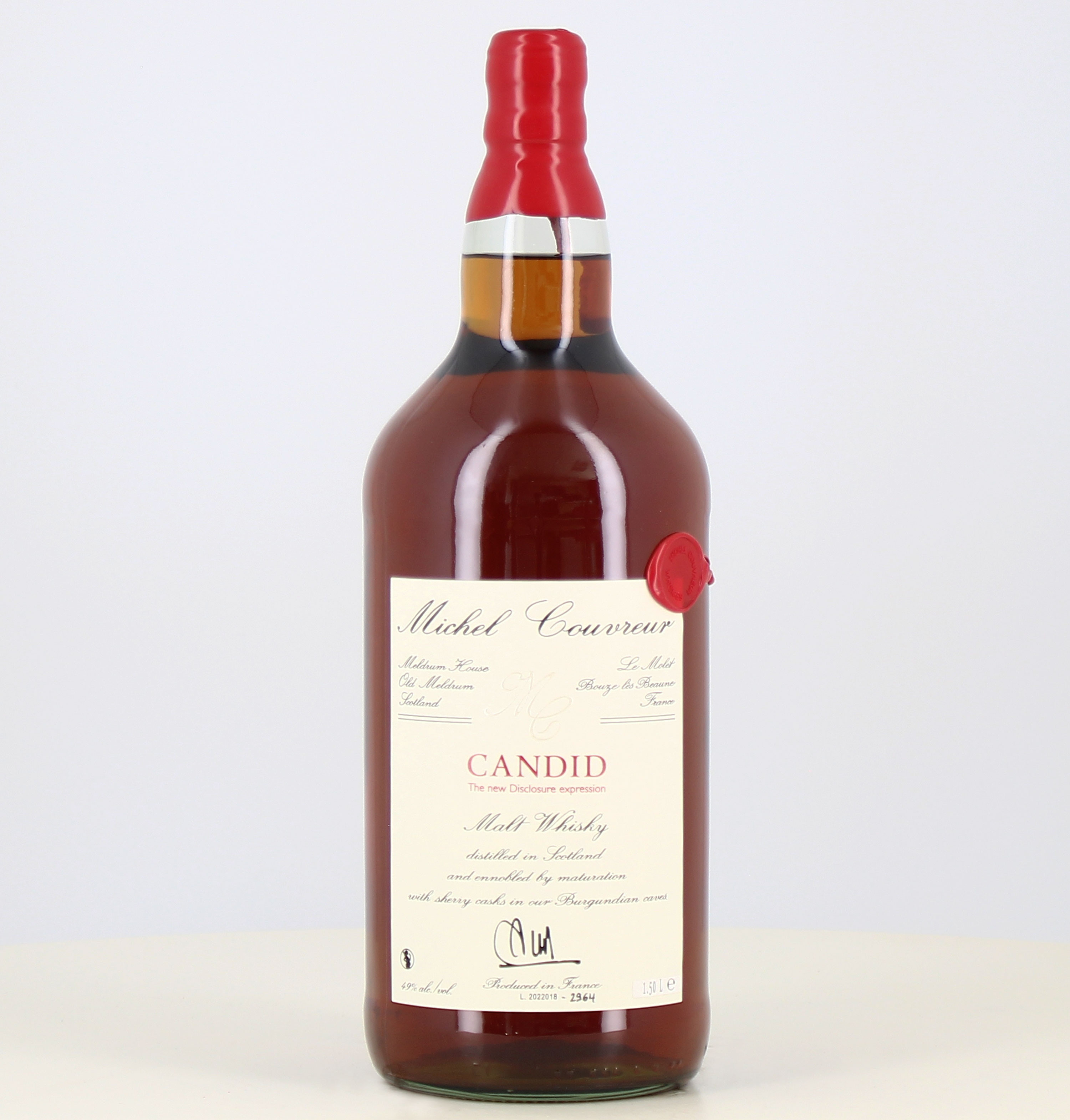 Magnum whisky Michel Couvreur Candid malt whisky 49% 

Magnum whisky Michel Couvreur Candid malt whisky 49% 