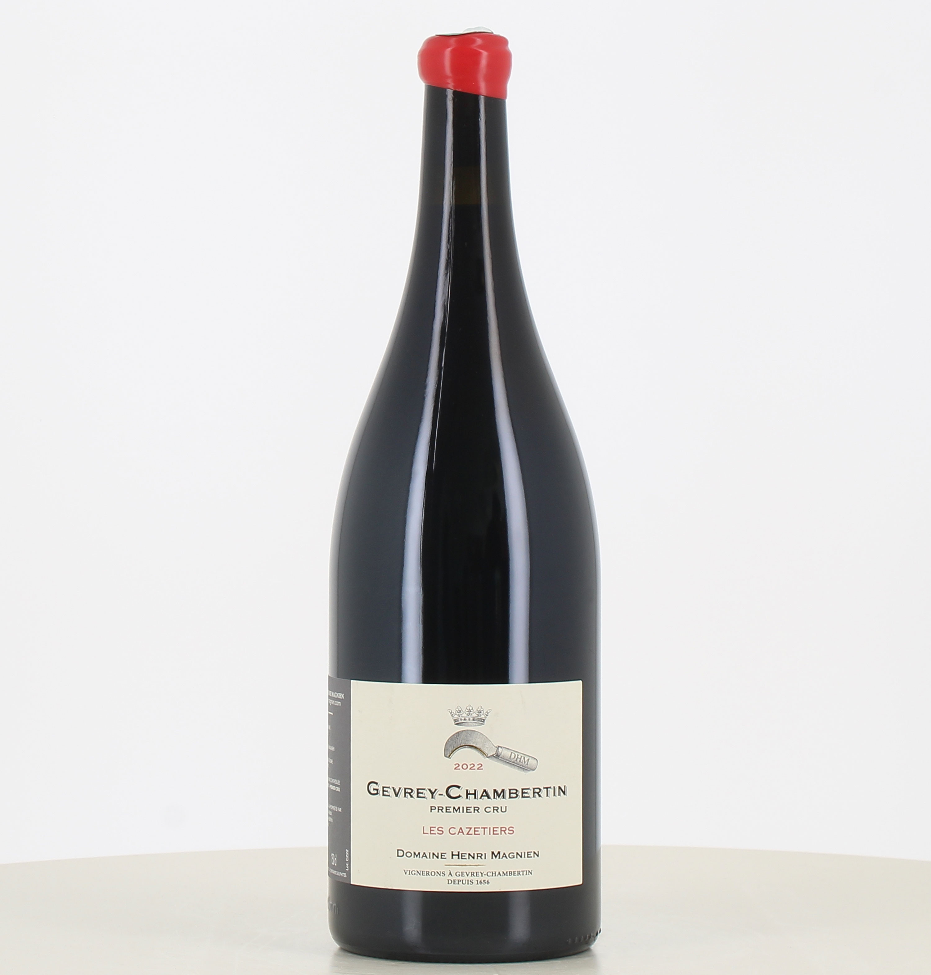 Magnum de vino tinto Gevrey Chambertin 1er cru Cazetiers 2022 de Henri Magnien. 