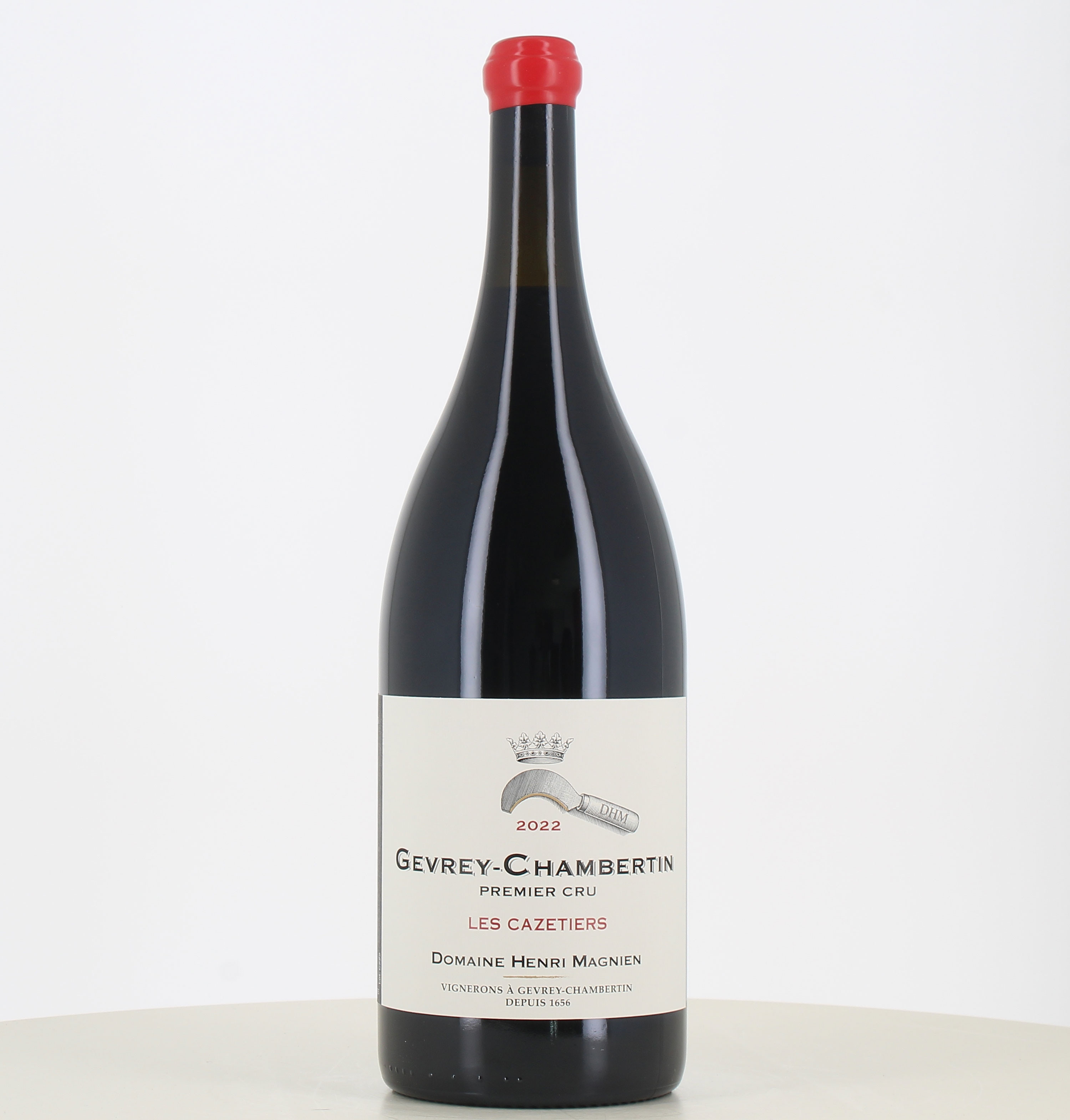Jéroboam di vino rosso Gevrey Chambertin 1er cru Cazetiers 2022 di Henri Magnien. 